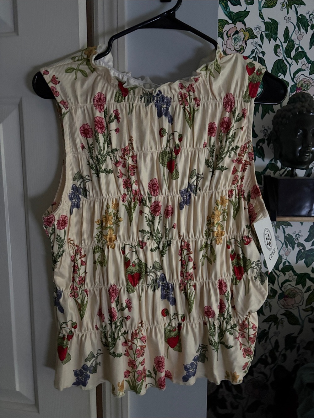 Cider Floral Smocked Sleeveless Top - Cream with Multicolor Floral Print
